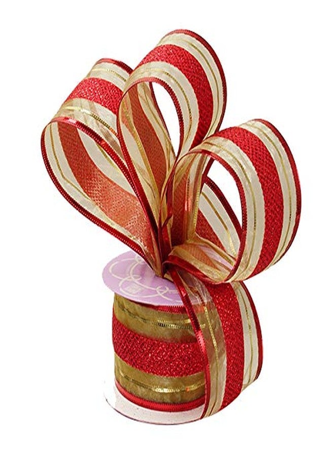GiftWrap Etc. Red Gold Striped Wired Ribbon - 2 1/2" x 10 Yards, Valentine's Day, V-Day, Gift Wrapping, Wreath Decoration, Garland, Tree Topper Bow, Wedding, Reception, Anniversary, Fall, Christmas - Image 1